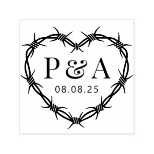 Barbed Wire Frame Heart Wedding Initial Monogram Self-inking Stamp