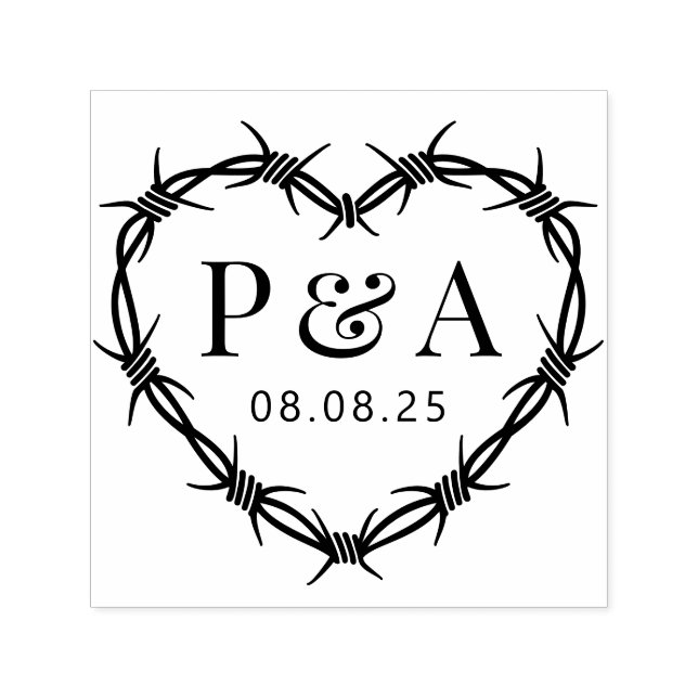 Barbed Wire Frame Heart Wedding Initial Monogram Self-inking Stamp (Design)