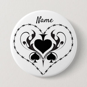 Barbed Wire Heart Black Spades Thunder_Cove 3 Inch Round Button