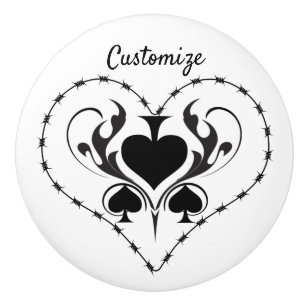 Barbed Wire Heart Black Spades Thunder_Cove  Ceramic Knob