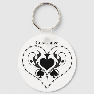 Barbed Wire Heart Black Spades Thunder_Cove  Keychain
