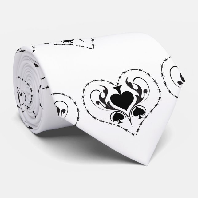 Barbed Wire Heart Black Spades Thunder_Cove  Tie (Rolled)