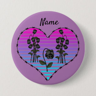 Barbed Wire Heart Wilted Black Roses Thunder_Cove 3 Inch Round Button