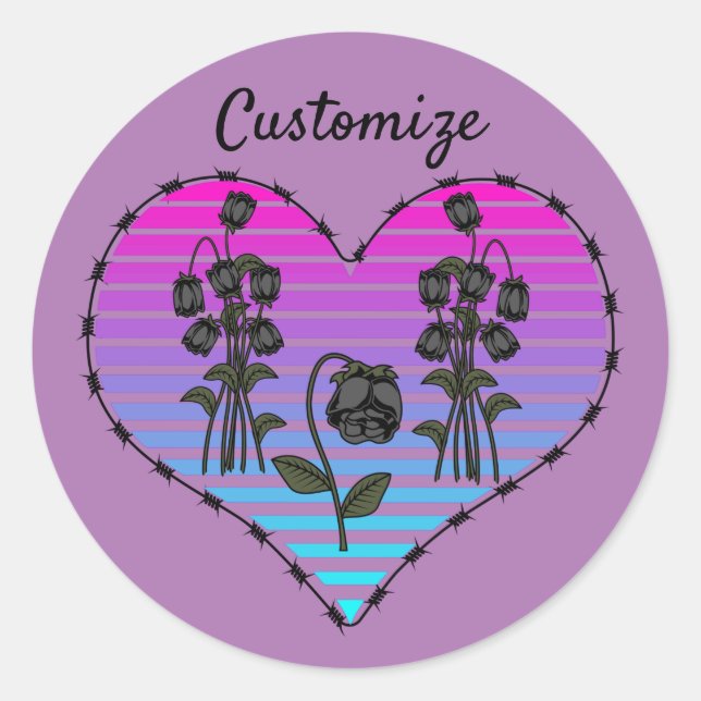 Barbed Wire Heart Wilted Black Roses Thunder_Cove Classic Round Sticker (Front)