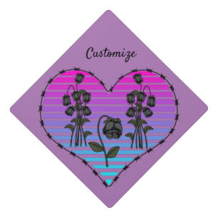 Barbed Wire Heart Wilted Black Roses Thunder_Cove  Graduation Cap Topper