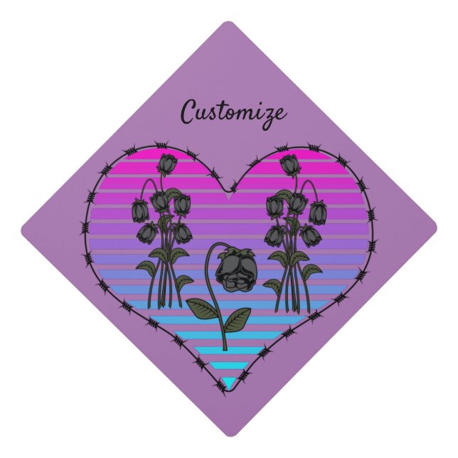 Barbed Wire Heart Wilted Black Roses Thunder_Cove  Graduation Cap Topper (Front)
