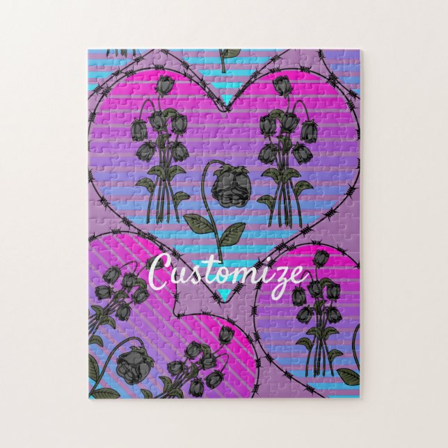 Barbed Wire Heart Wilted Black Roses Thunder_Cove  Jigsaw Puzzle (Vertical)