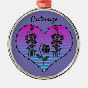 Barbed Wire Heart Wilted Black Roses Thunder_Cove  Metal Ornament