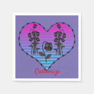 Barbed Wire Heart Wilted Black Roses Thunder_Cove Napkin