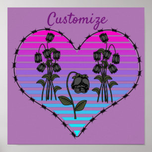 Barbed Wire Heart Wilted Black Roses Thunder_Cove  Poster
