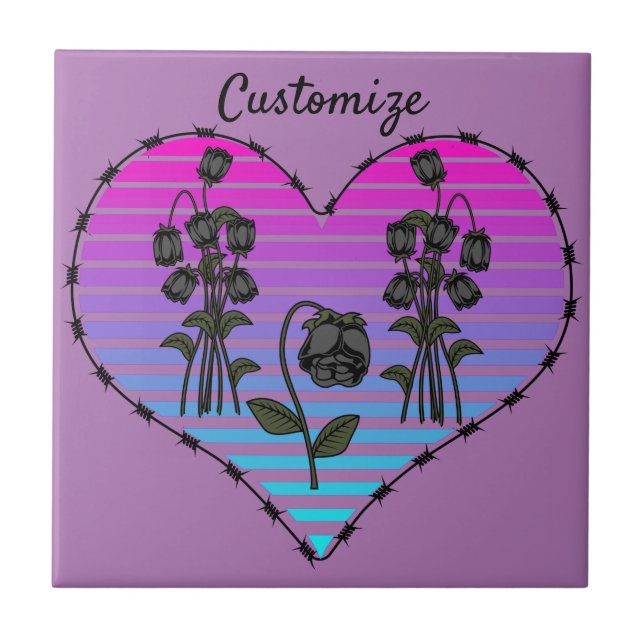 Barbed Wire Heart Wilted Black Roses Thunder_Cove  Tile (Front)