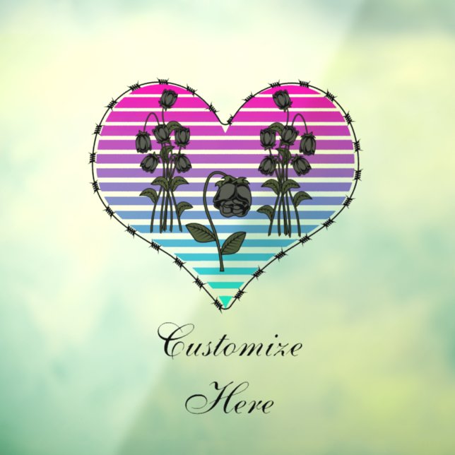 Barbed Wire Heart Wilted Black Roses Thunder_Cove Window Cling (Sheet 3)