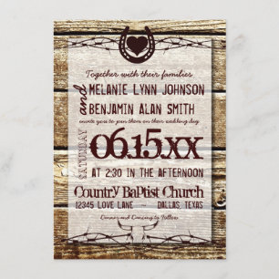 Barbed Wire Horseshoe Rustic Wedding Invitation