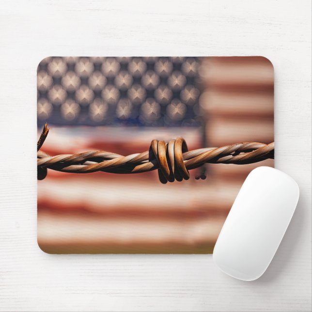 Barbed Wire Over American Flag Mouse Pad (With Mouse)
