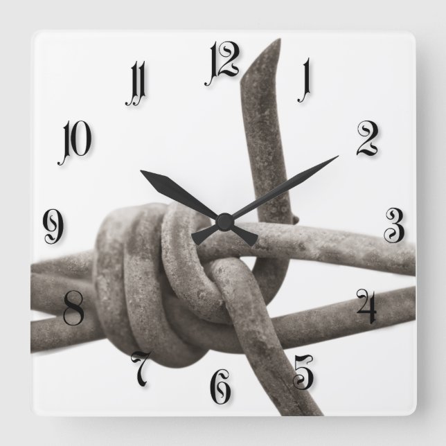 Barbed wire square wall clock (Front)