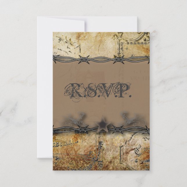 barbed wire western country wedding RSVP response (Front)