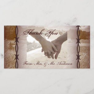 barbed wire western country wedding thank you card