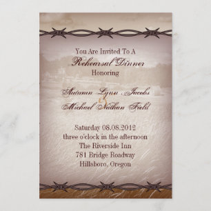 barbed wire western  wedding rehearsal dinner invitation