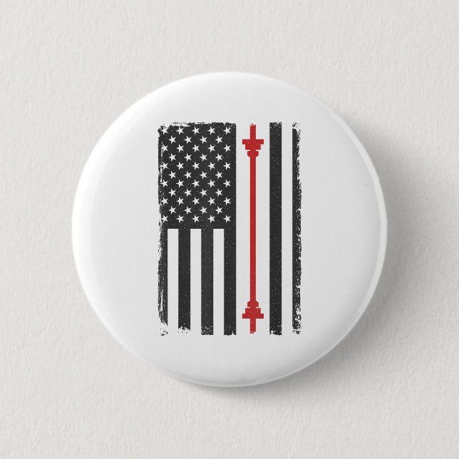Barbell American Flag Gym Workout Tee Usa Motivati 2 Inch Round Button (Front)