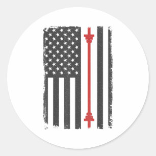 Barbell American Flag Gym Workout Tee Usa Motivati Classic Round Sticker