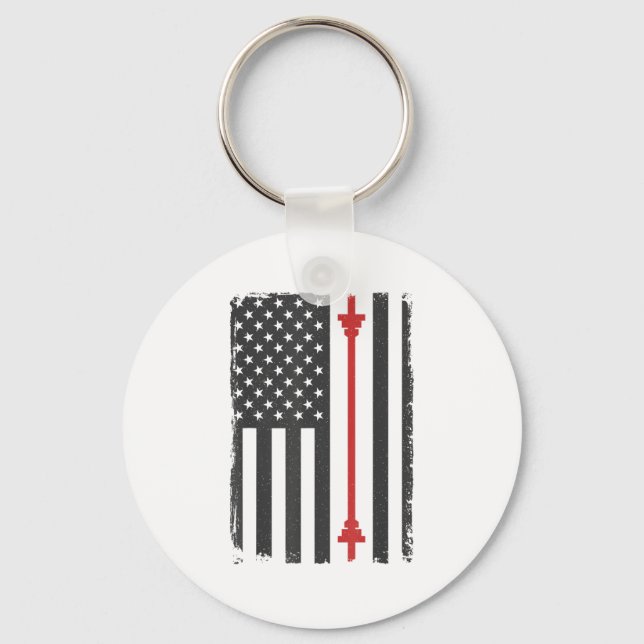 Barbell American Flag Gym Workout Tee Usa Motivati Keychain (Front)