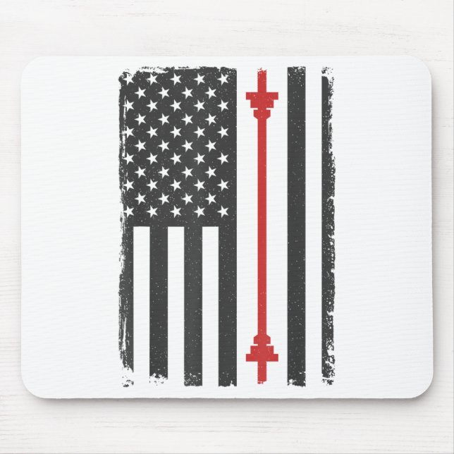 Barbell American Flag Gym Workout Tee Usa Motivati Mouse Pad (Front)