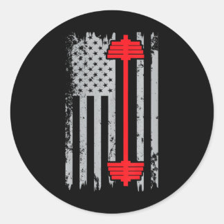 Barbell American Flag Patriotic Weightlifting Classic Round Sticker