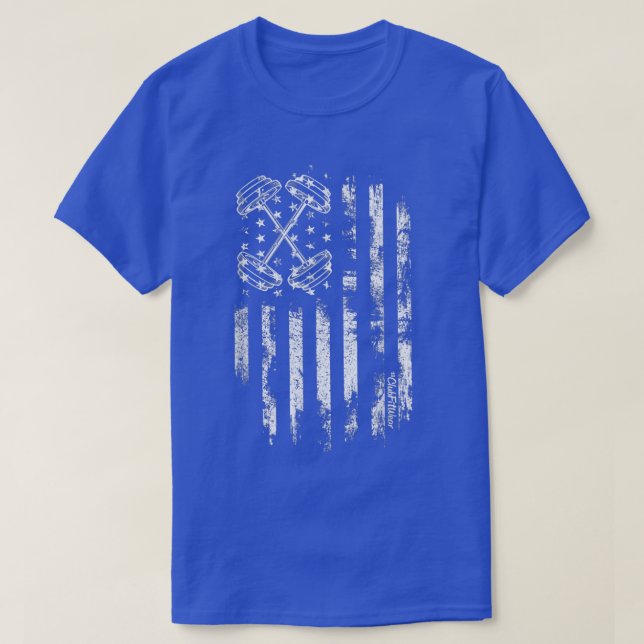 Barbell American Flag Workout Gym  T-Shirt (Design Front)