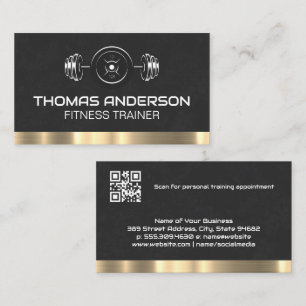 Barbell and Weights   Gold Metal Trim Business Card