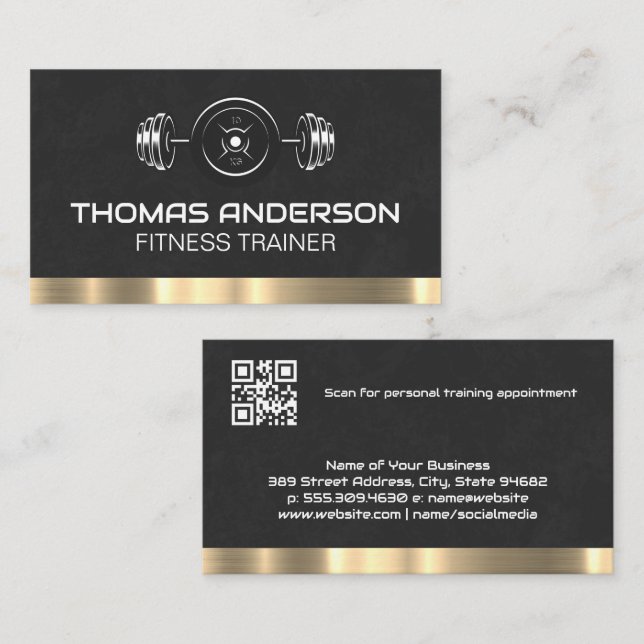 Barbell and Weights | Gold Metal Trim Business Card (Front/Back)
