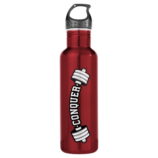 Barbell, CONQUER - Inspirational Weightlifting Gym 710 Ml Water Bottle (Front)