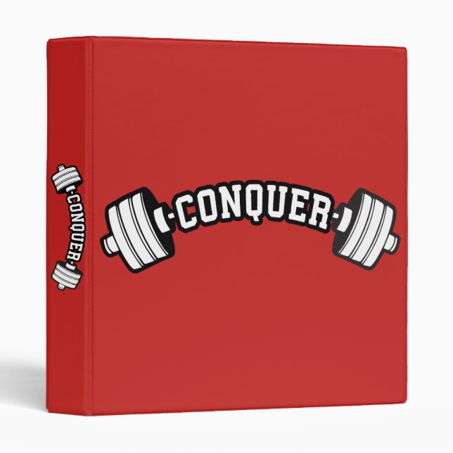 Barbell, CONQUER - Inspirational Weightlifting Gym Binder (Front/Spine)