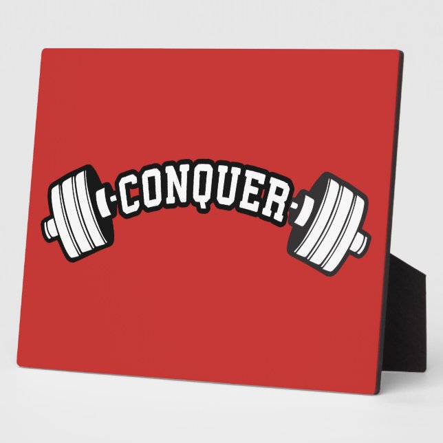 Barbell, CONQUER - Inspirational Weightlifting Gym Plaque (Side)