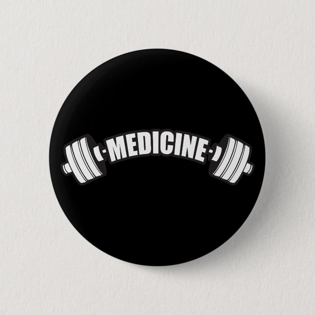 Barbell - Iron Medicine - Weight Lifting Gym 2 Inch Round Button (Front)