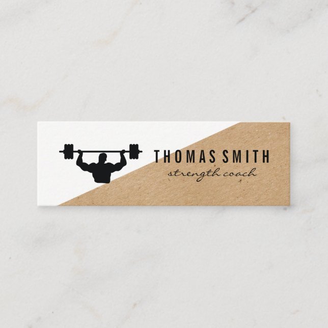 Barbell Personal Trainer Colour Block Mini Business Card (Front)