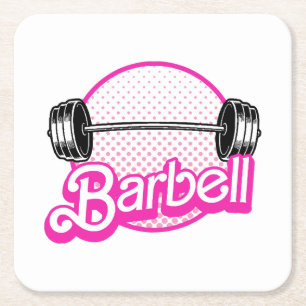 Barbell - pink square paper coaster