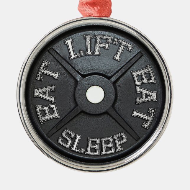 Barbell Plate - Lift, Eat, Sleep Metal Ornament (Front)