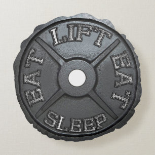Barbell Plate - Lift, Eat, Sleep Round Pillow