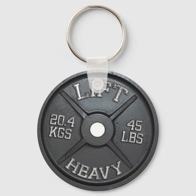 Barbell Plate - Lift Heavy Keychain (Front)