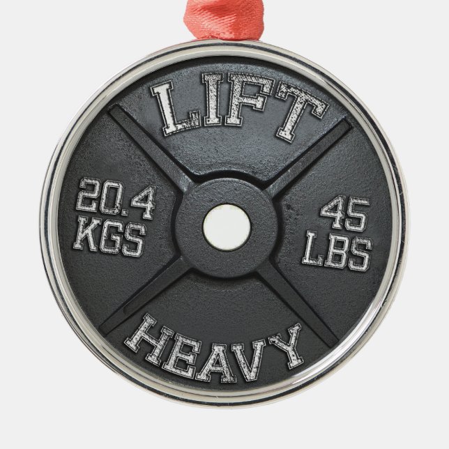 Barbell Plate - Lift Heavy Metal Ornament (Front)