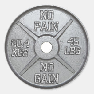 Barbell Plate - No Pain No Gain Classic Round Sticker