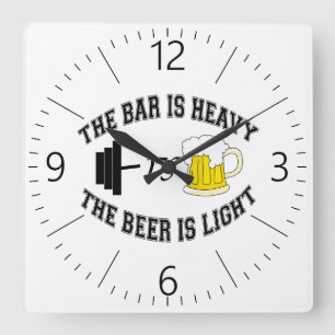 Barbell vs beer square wall clock