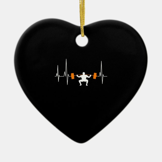 Barbell Weightlifting Heartbeat Bodybuilding Ceramic Ornament (Front)