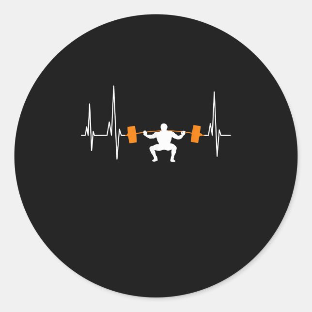 Barbell Weightlifting Heartbeat Bodybuilding Classic Round Sticker (Front)