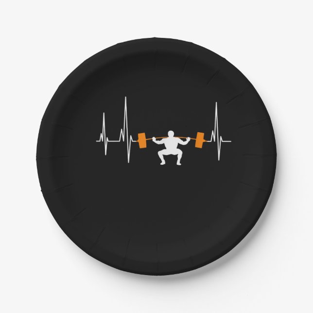 Barbell Weightlifting Heartbeat Bodybuilding Cool Paper Plate (Front)