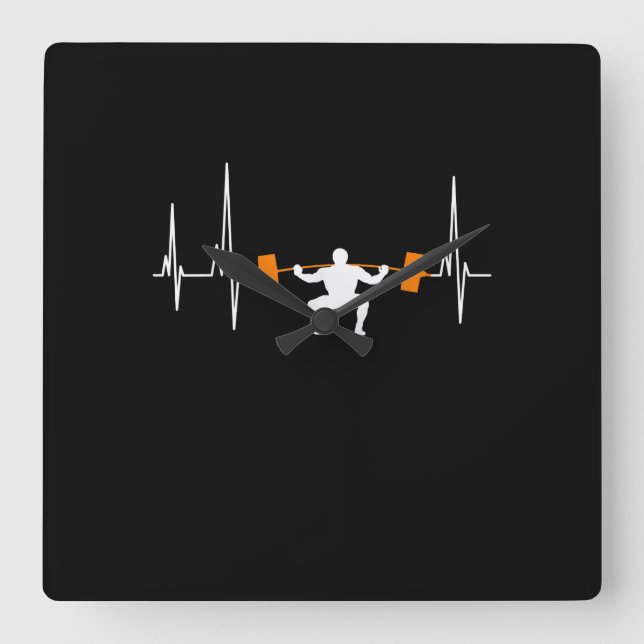 Barbell Weightlifting Heartbeat Bodybuilding Square Wall Clock (Front)