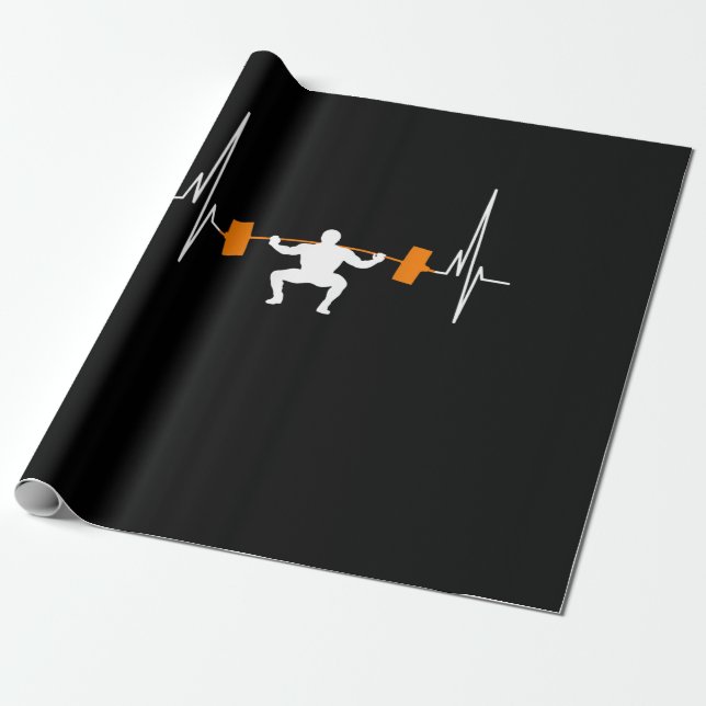 Barbell Weightlifting Heartbeat Bodybuilding Wrapping Paper (Unrolled)