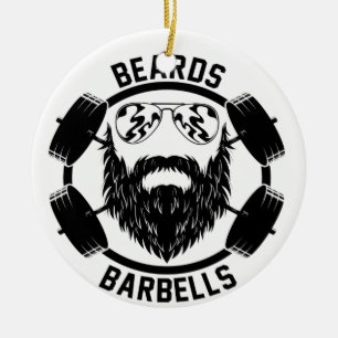 barbells beards ceramic ornament