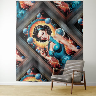 Barbenheimer Retro Fusion Atomic Age Fashion Tapestry