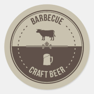 Barbeque and Beer, BBQ Emblem Badge  Classic Round Sticker
